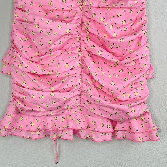 Tiger Mist Colorado Summer Pink Floral Print Ruched Ruffle Layered Mini Skirt XS - Picture 9 of 12